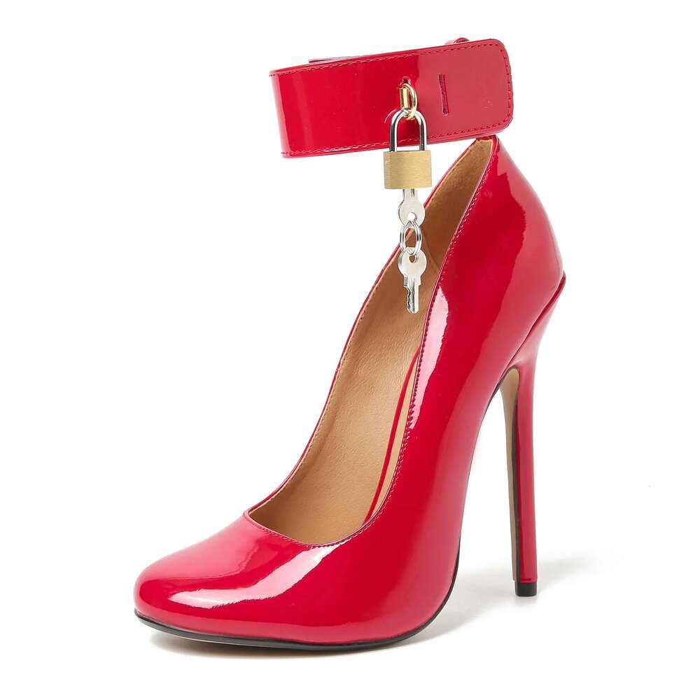 New Padlock Ankle Strap Woman Stripper Women Shoes Thin Heels Party Tube Dance Locked Padlocks Punk Pumps