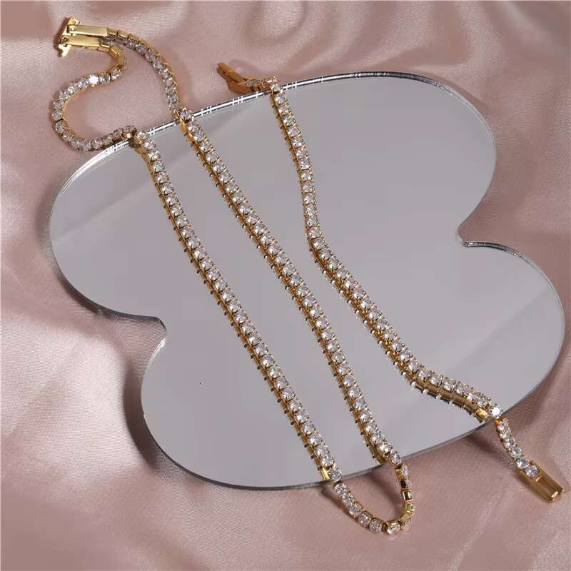 Waterproof Tarnish Free 18K Gold Plated Luxury Zirconia Pave Stainless Steel Tennis Necklace Fashion Jewelry