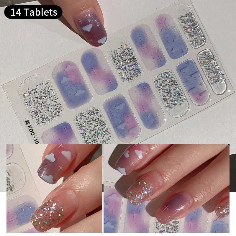 New semi curing packaging nail sticker Solid nail gel packaging adhesive Full cover slider Nd free UV lamp curing fast gel DIY nail decal H25429
