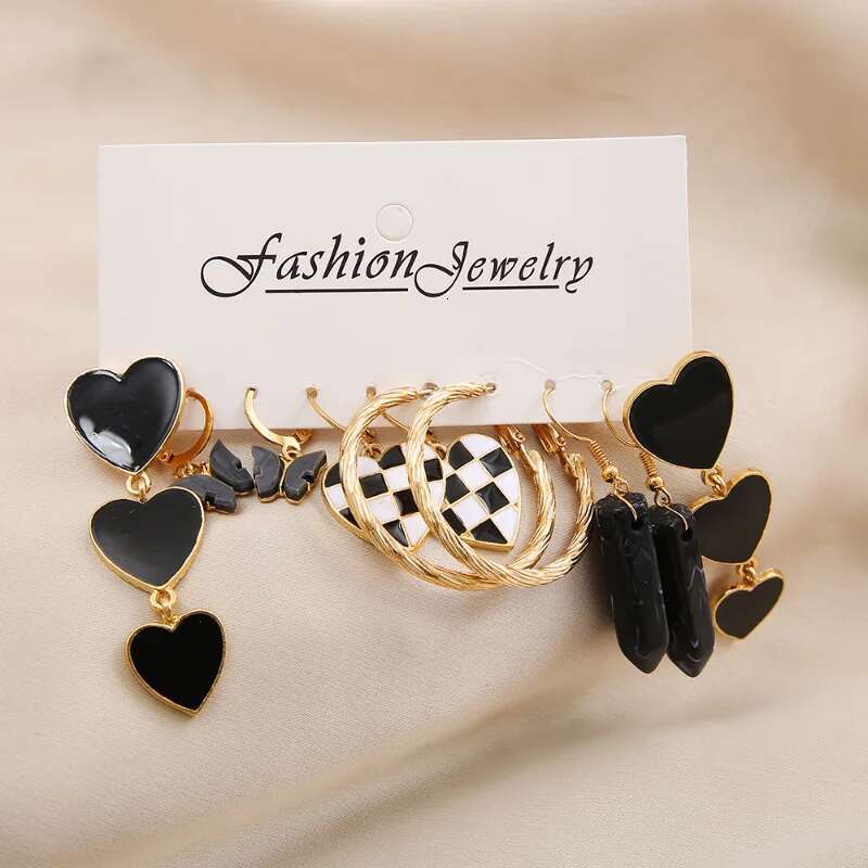 Black Butterfly Heart Gold Color Dangle Set For Women Vintage Acrylic Pearl Hoop Earrings 2022 Trendy Jewelry Gifts