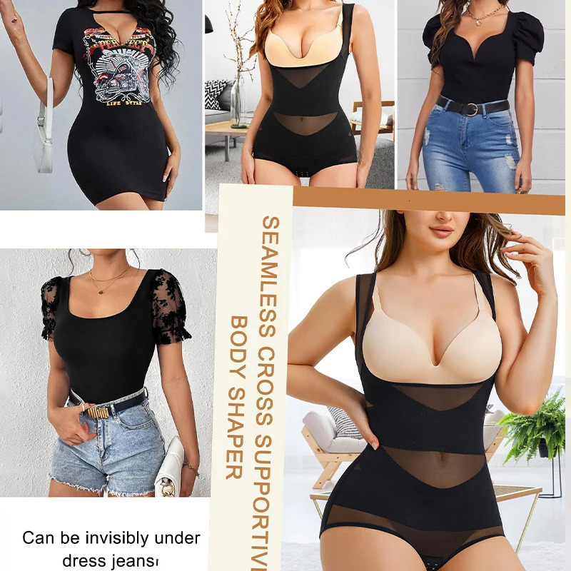 Mesh Shapewear Bodysuit for Women Tummy Control Waist Trainer Butt Lifter Panties Slimming Body Shaper Open Bust Underwear 250424