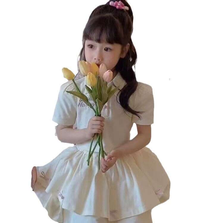 2025 Summer New Set, Children's Western Cartoon T-Shirt, Two Small Girls' Dresses