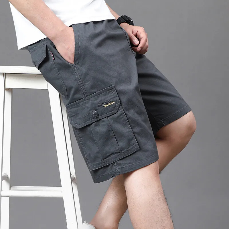 Mens work cargo shorts summer casual backpacks sports gym 4XL lightweight cotton sweat knee 250425