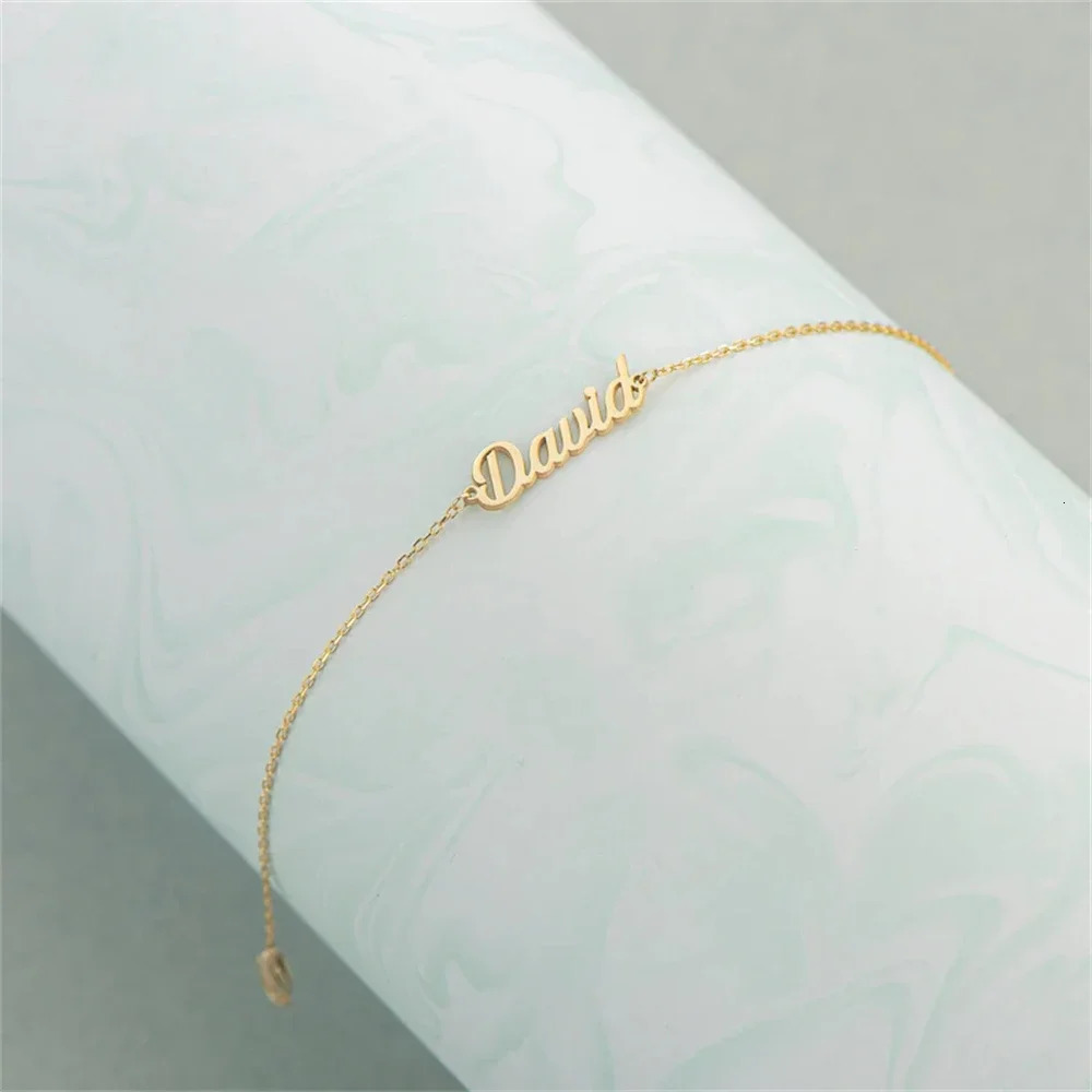 Customized Name Bracelets for Women Stainless Steel Gold Chain Personalized Font Pendant Adjustable Bracelets Charm Jewelry Gift 250430