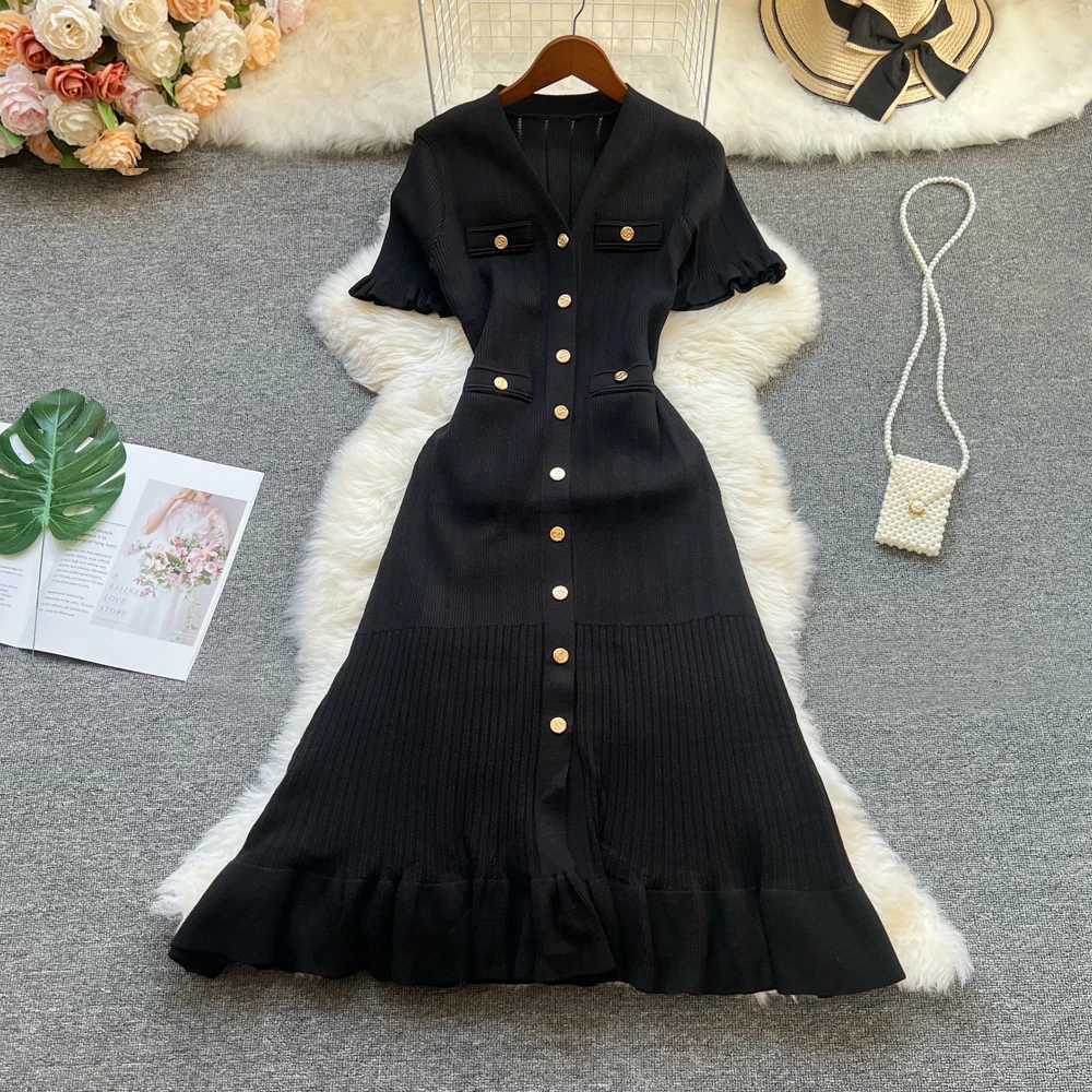 YuooMuoo brand fashionable womens summer knitted long dress elegant French single sweat wicking dress womens office vest W250430
