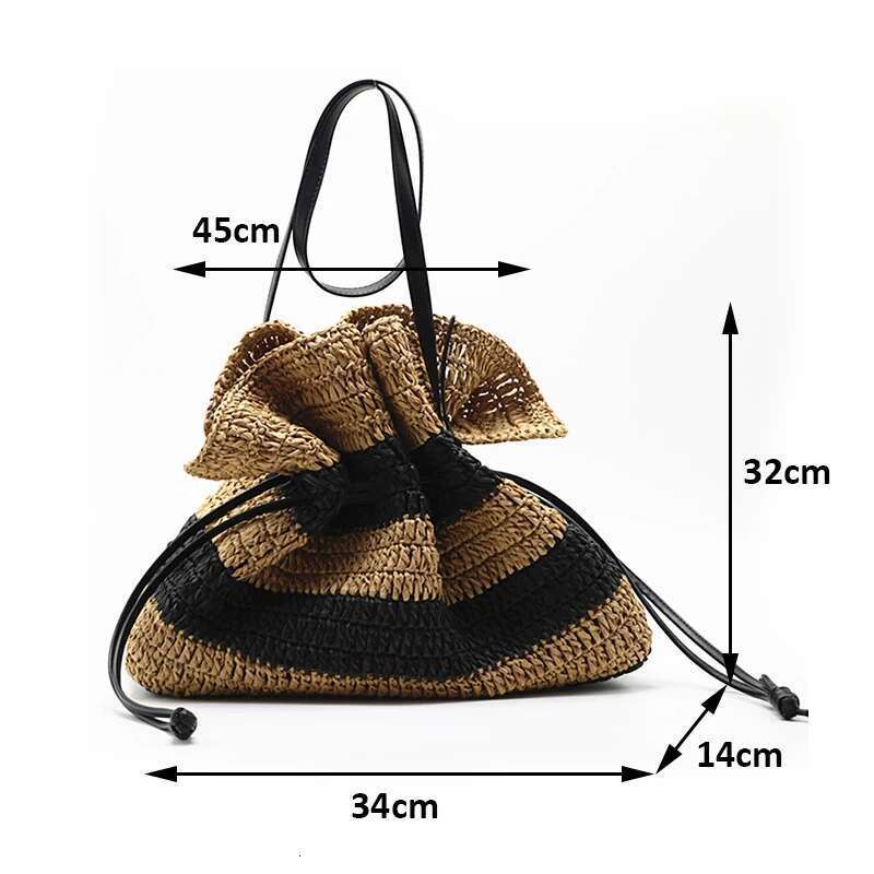 designer bag New Fashion Striped Woven Beach Single-shoulder Tote Straw Closed Women's Crossbody Bucket Bag