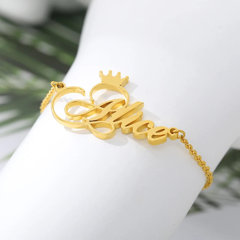 Customized Art Style Crown Name Bracelet Charm Jewelry Stainless Steel Chain Personalized Handmade Bracelet Femme Pulseras 250430