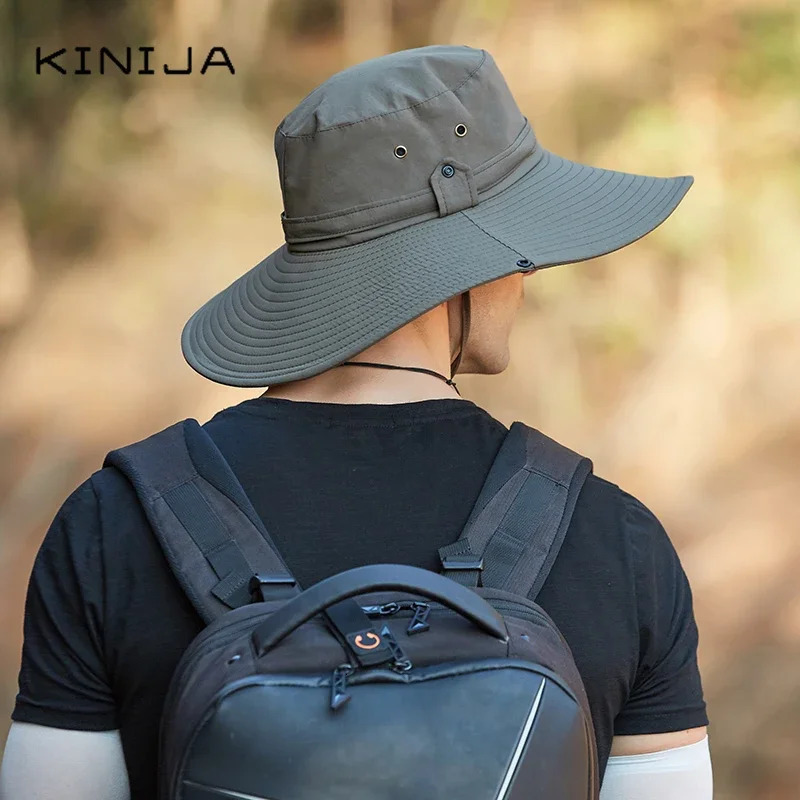 Outdoor Waterproof Large Brim Fisherman Hat Men Fishing Camping Hiking Safari Cap Summer Sun Protection Visor Bucket Hat 250430