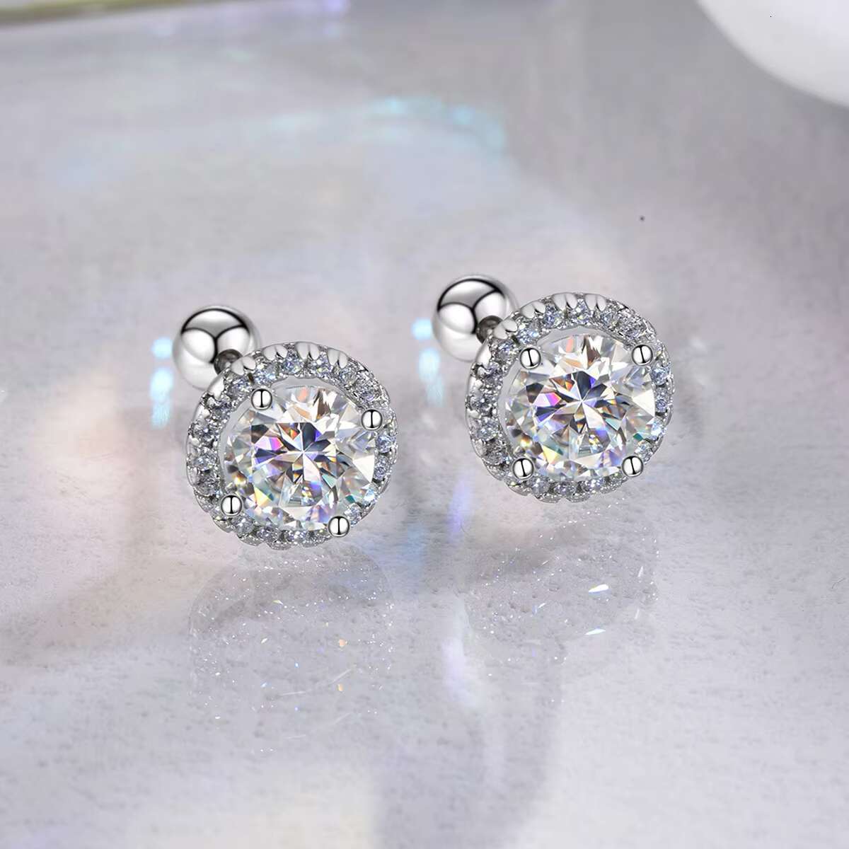 Luxury Diamond Moissanite Jewelry Round Stud Earrings S925 Silver Twist Bead Design Stud Earrings for Women Men Fine Jewelry