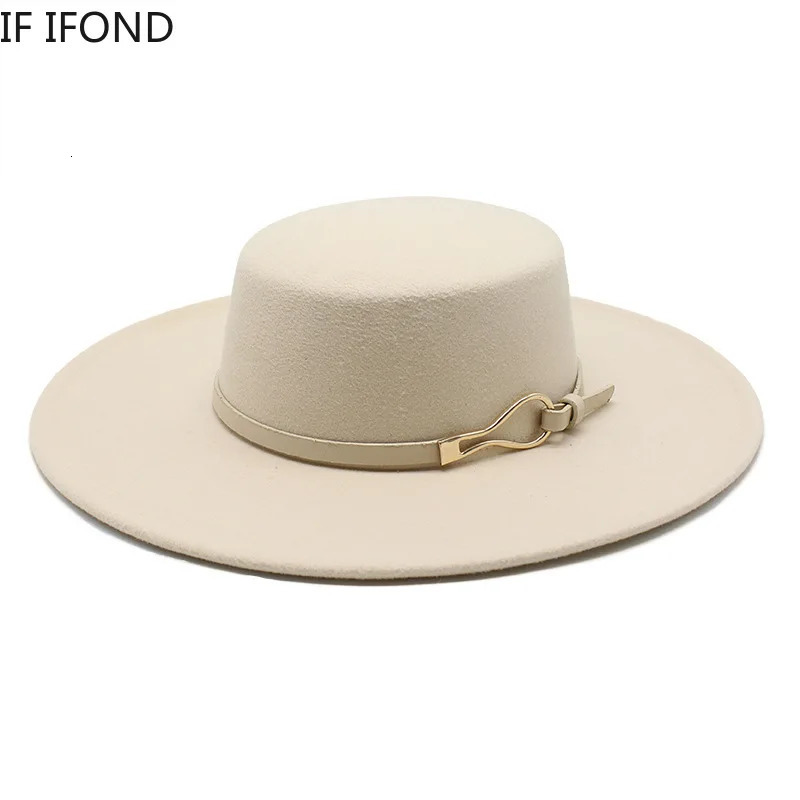 Solid Color Wool Felt Fedoras Jazz Cap Winter Warm 10CM Wide Brim Flat Top Hats British Style Church Hats 250430