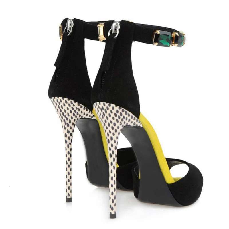Summer new rhinestone bag heel color matching sexy fish mouth sandals stin high-heeled banquet dress large size women's shoes