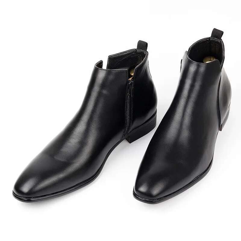 Men's Versatile Fashionable Imported Short Boots Square Head Pvc Upper Winter Season Specialty