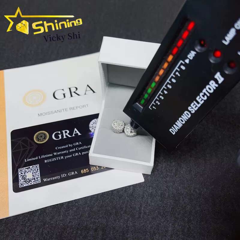 GRA Certificated 925 Sterling Silver Gold Plated Moissanite Stud Earrings Custom Iced Out Diamond Hip Hop Earrings