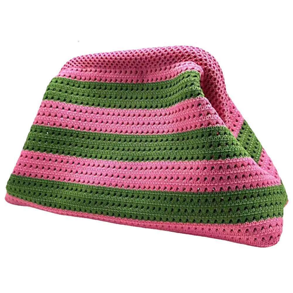 Summer Beach Clutch Striped Color Small Crochet Handbag Knitting Dumpling Purse Handmade Woven Hollow Colorblock Evening Bag