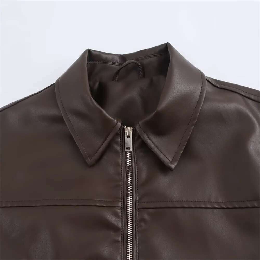 BM&MD&ZA autumn new women's clothing simple loose casual fashion all-match imitation leather pilot jacket