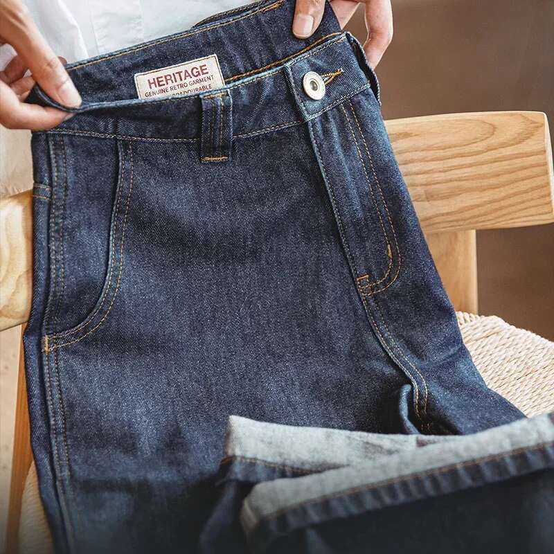 Maden Women's Dark Blue Denim Jeans Vintage Straight-leg Wide-leg Loose Fit Casual Pants Elastic Waist Cuffed Oversize Trousers