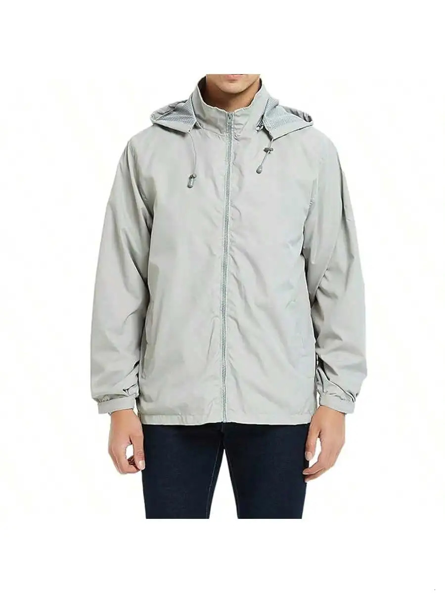 Mens lightweight windproof jacket waterproof hooded with zipper suitable for outdoor play 250428