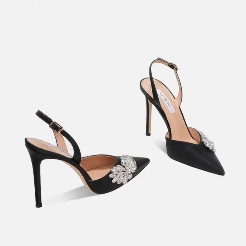 Spring and summer new pointed shallow silk rhinestone single shoes thin high-heeled banquet dress small size women's sandals