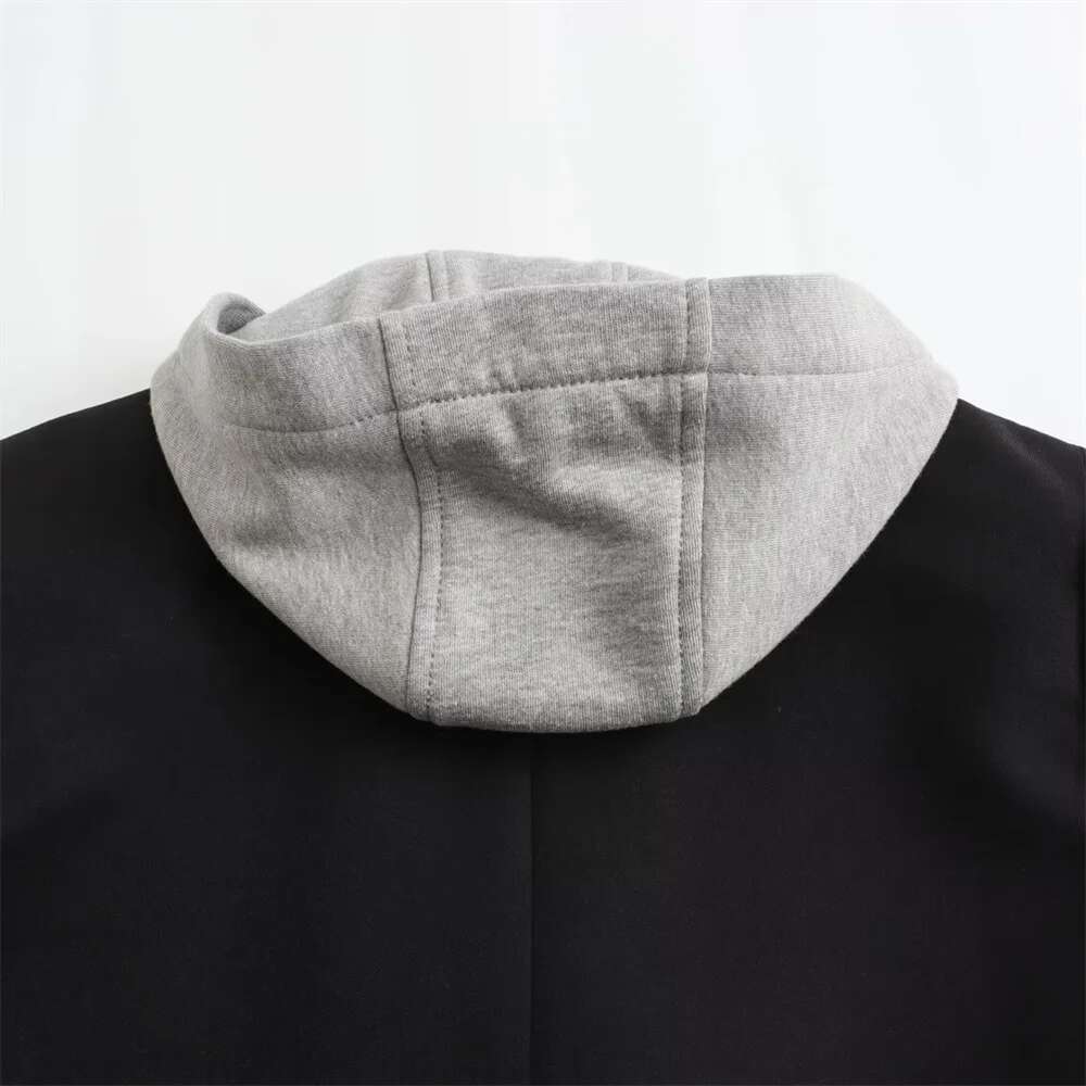 UNIZERA women's fake two-piece hooded casual lapel, loose fit jacket, spliced suit, spring autumn winter, new style