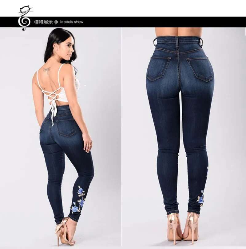 summer New Women's High Waist Embroidered Jeans Fashion Slim Stretch Denim Pencil Pants Street Trendy Trousers S-3XL Drop Shipping