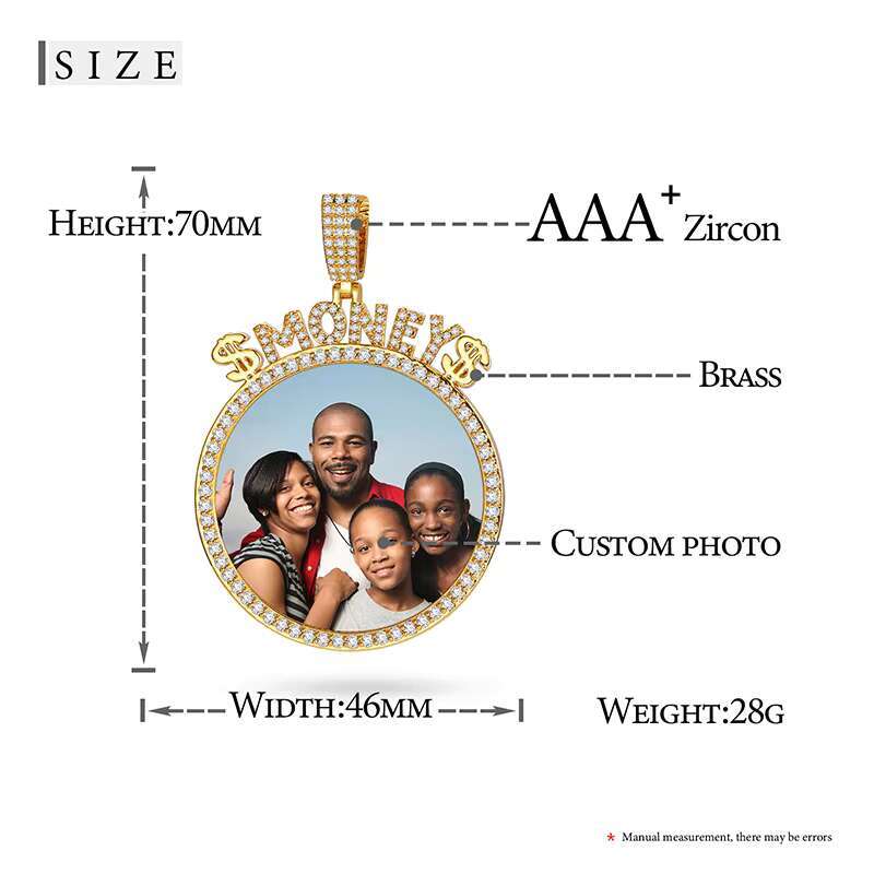 New Arrival Custom Money Photo Pendant Necklace Iced Out Gold Plated Dollar Picture Charm Pendant