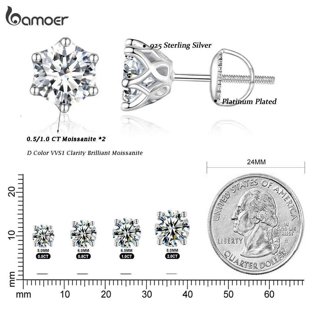 Classic Stud Earrings S925 Silver D Color Brilliant Round Cut Lab Created Diamond Wedding 18k Gold Earrings 250420