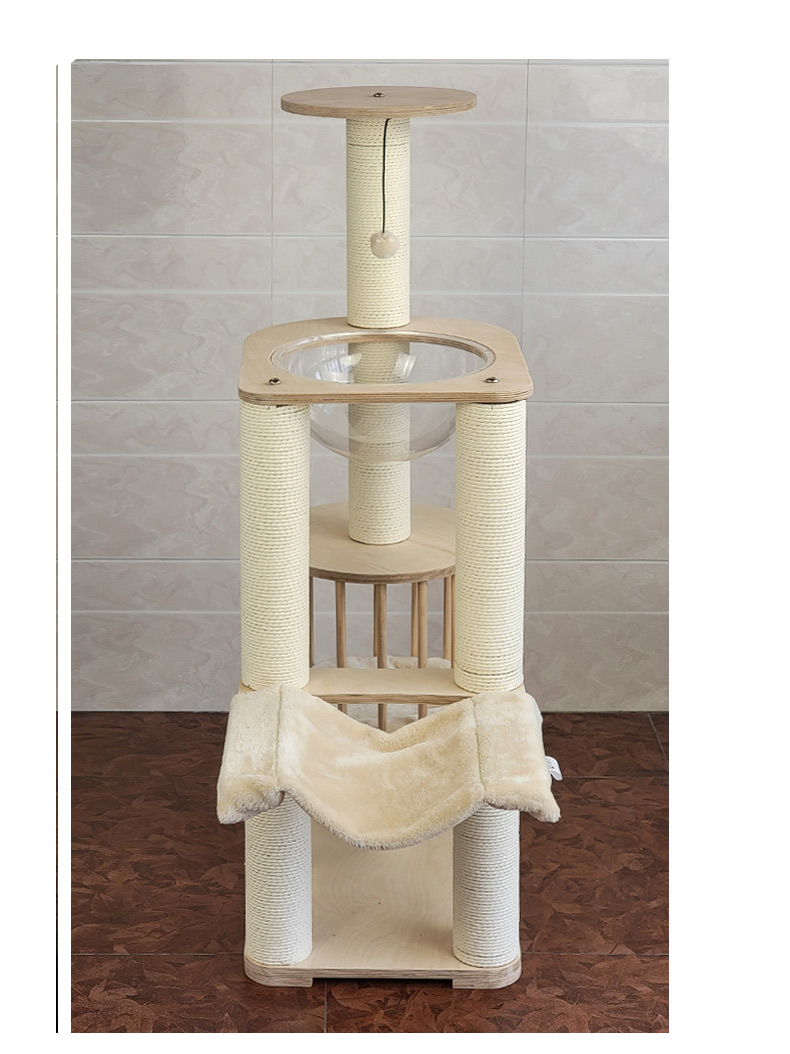 Beige, High 41.6 Inch.Cat Tree Eco-Friendly Solid Timber Multi-Level Large Cat Tree Tower Tall With Litter Box Enclosure Sturdy Cat Condo Perfect Play