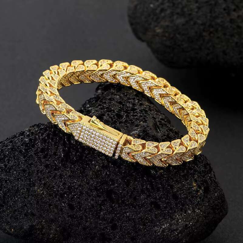 New Hip Hop 8mmV-shaped Chain Front and Back Chain 4-sided Zircon Reversible Pattern Mens Bracelet