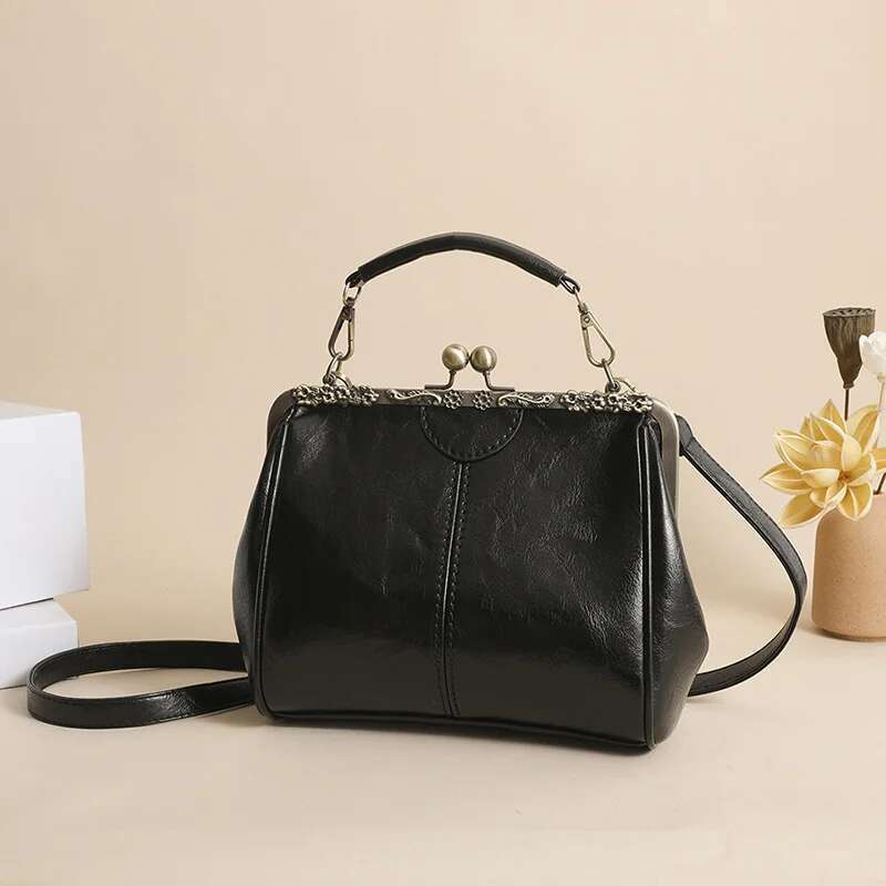 Vintage Shoulder Bags For Women Clip Handbag Totes Retro Pu Leather Crossbody Messenger Bag Lady Clutch