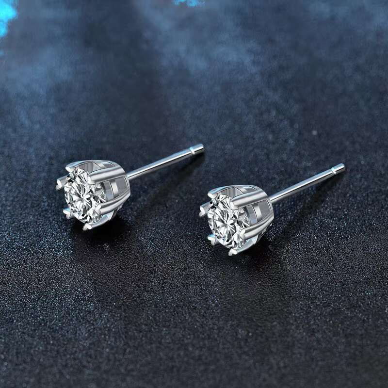 Solid 14K White Gold 0.5CT 5mm D-E-F Color Heart Arrows Cut Created S925 SILVER Moissanite Stud Earrings Push Back for Women