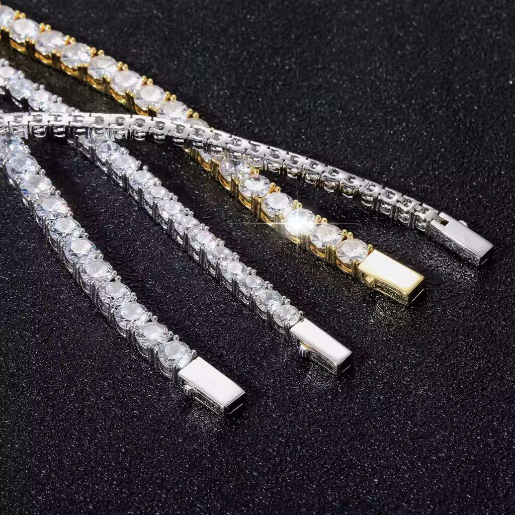 BES Brass 3mm 4mm 5mm 6mm Micro Paved 5A Cubic Zirconia Width Tennis Chain Iced Out Bling CZ HipHop Jewelry
