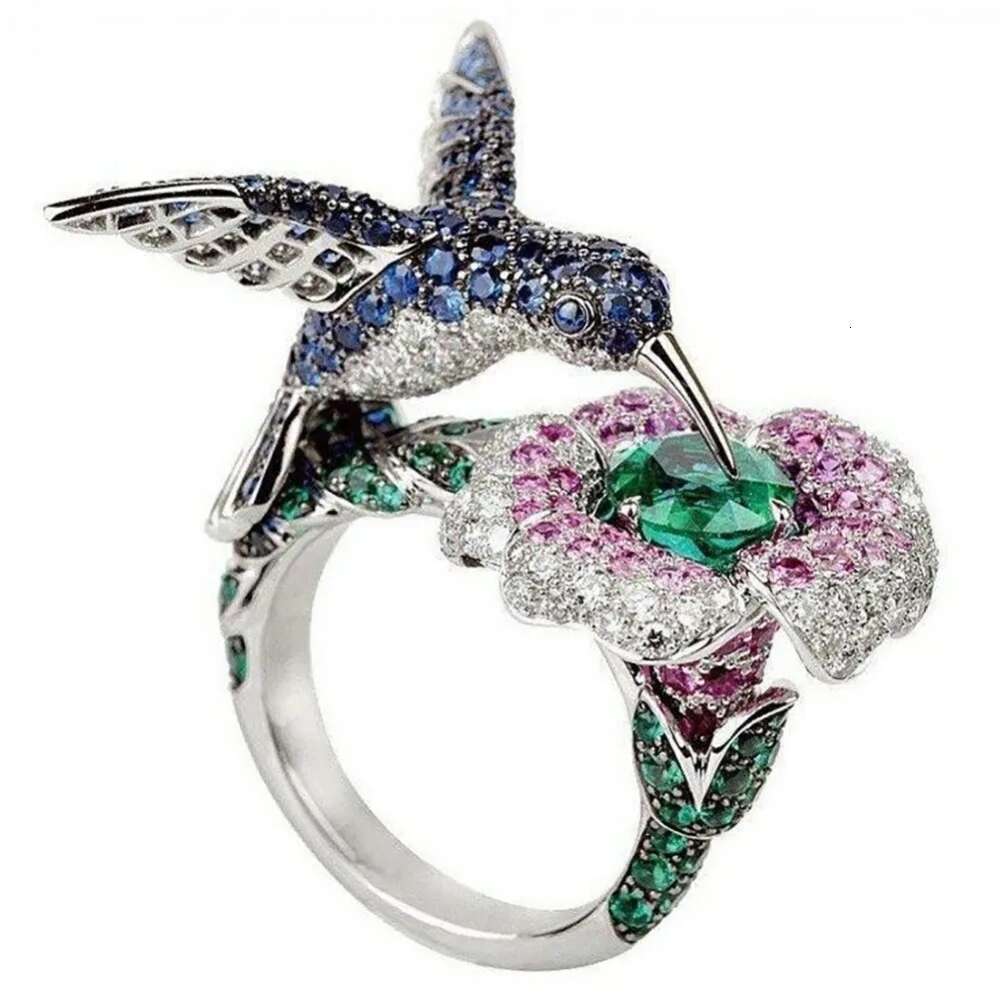 Girl Fashion Women's Plated Crystal Rhinestones Bird Flower Ring Wedding Engagement Jewelry Whole Sale