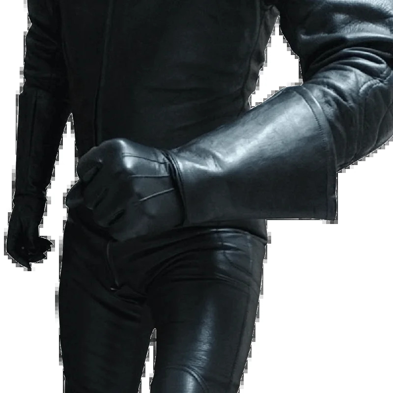 35CM Mens Leather gloves Touch Screen Double Cuff Unlined Genuine Leather Tight Long Driving Riding Moto Gloves 250420