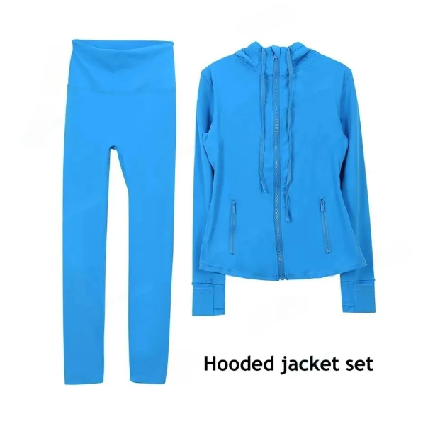 2pcs Womens Designer Yoga Set Gym Workout Clothes Leggings and Zip Up Jacket Activewear Sports Coat Quick Dry Fitness Outfit Running Training Set