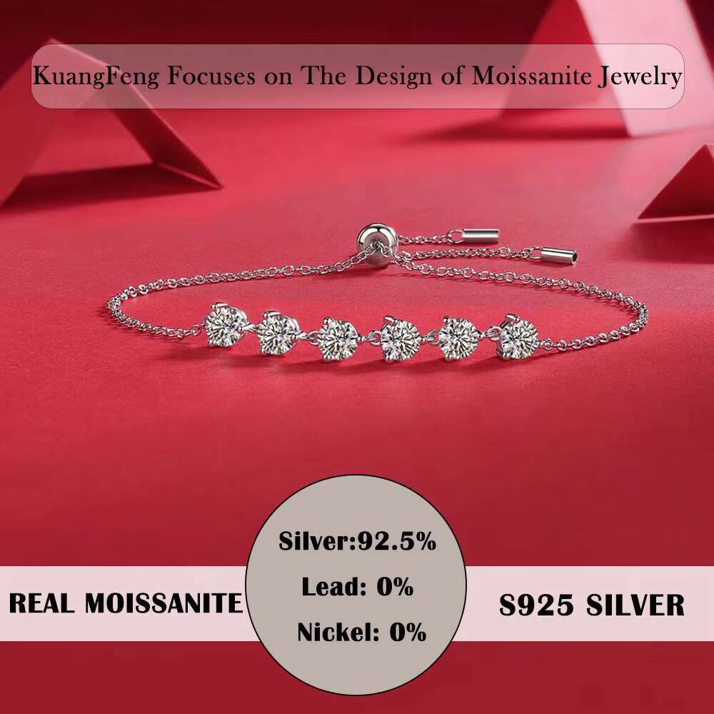 5.0 Moissanite Tennis Bracelet Adjustable Length S925 Silver Plated 18k Gold Homecoming Graduation Season Gifts Daily Wear