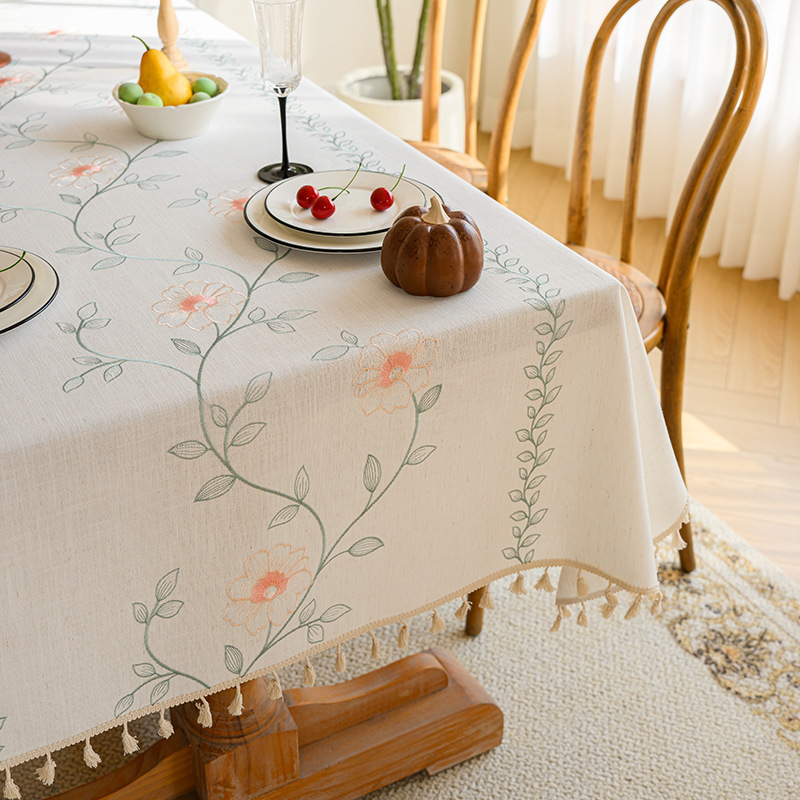 A629 modern simple white tablecloth ins style cotton and linen fabric small fresh coffee table rectangular desk waterproof tablecloth