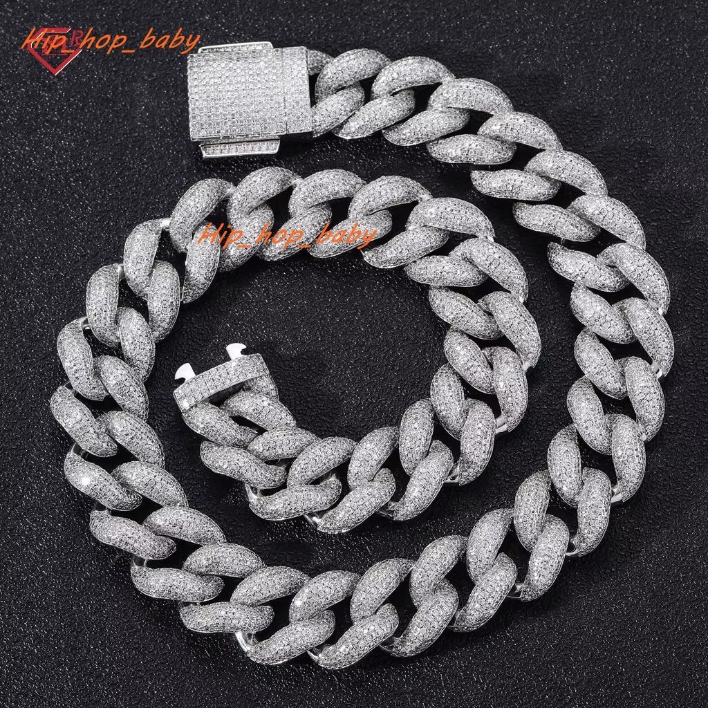 Luxury 18mm Cuban Chain Sterling Silver VVS Iced Out Hip Hop Borderless Miami Cuban Link Chain