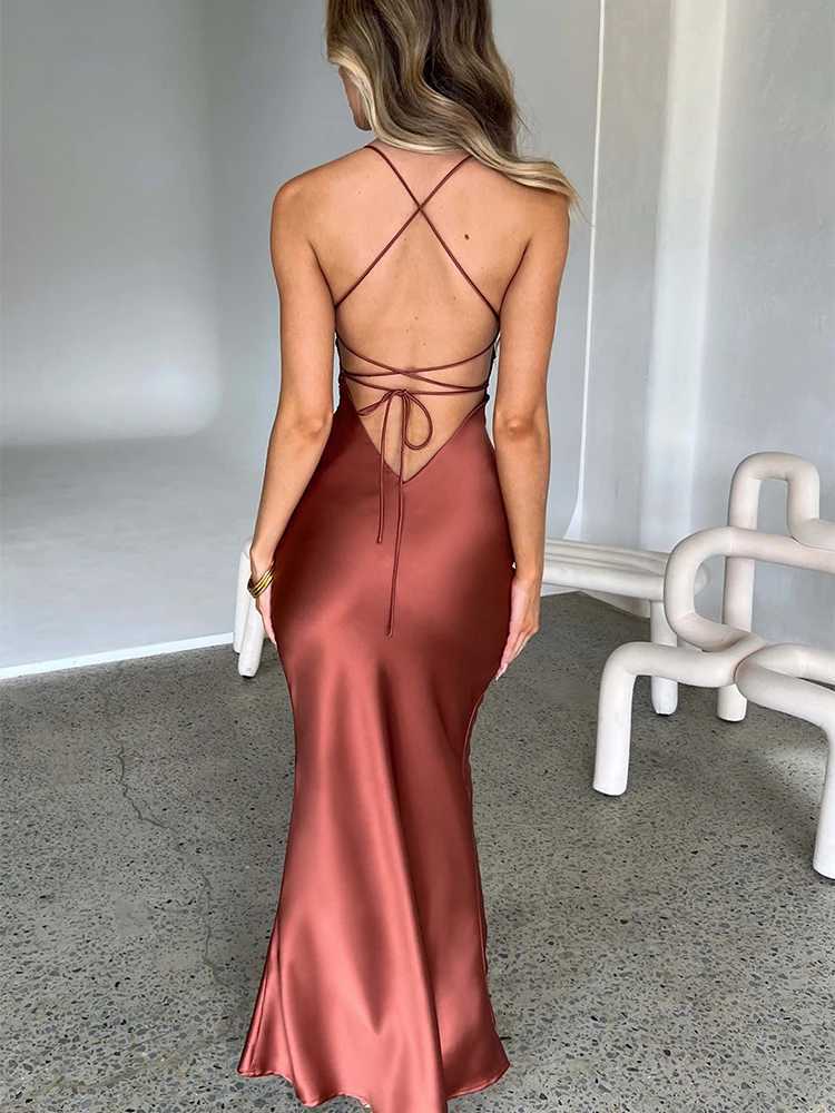 Articat satin backless lace mermaid slippers womens sweetheart neckline sexy slim fit dress elegant silk dress party dress W250430