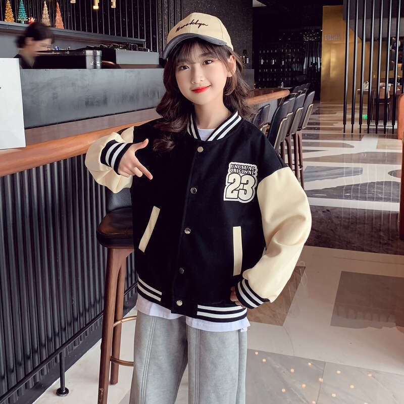 Girls' Outerwear Spring 2025 New Western Style Internet Celebrity Autumn Fashion Top Middle And Large Children's Baseball Jacket