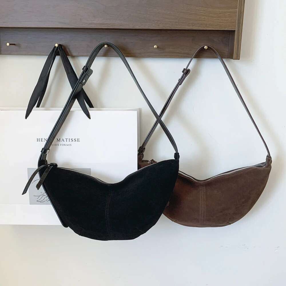Crescent Women Men Adjustable Strap Shoulder Suede Multi-pocket Crossbody Dumpling Bag for Work Travel