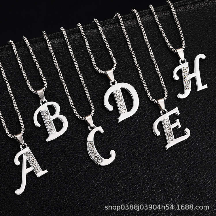 2025 Spring New Collection Of 26 English Letter Necklaces Men, Popular And Creative Dia Studded Jewelry Accessories For Women