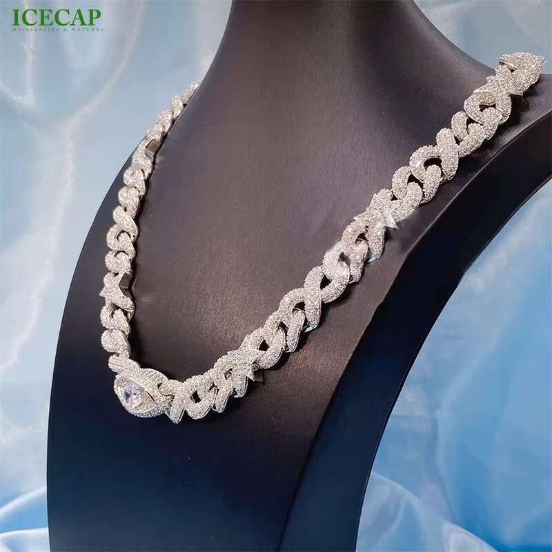 Iced Out Hip Hop Fashion Jewelry Body Chain 18mm Cuban Chain Pass the Daimon Sterling Silver 925 Moissanite Diamond Cuban Chain