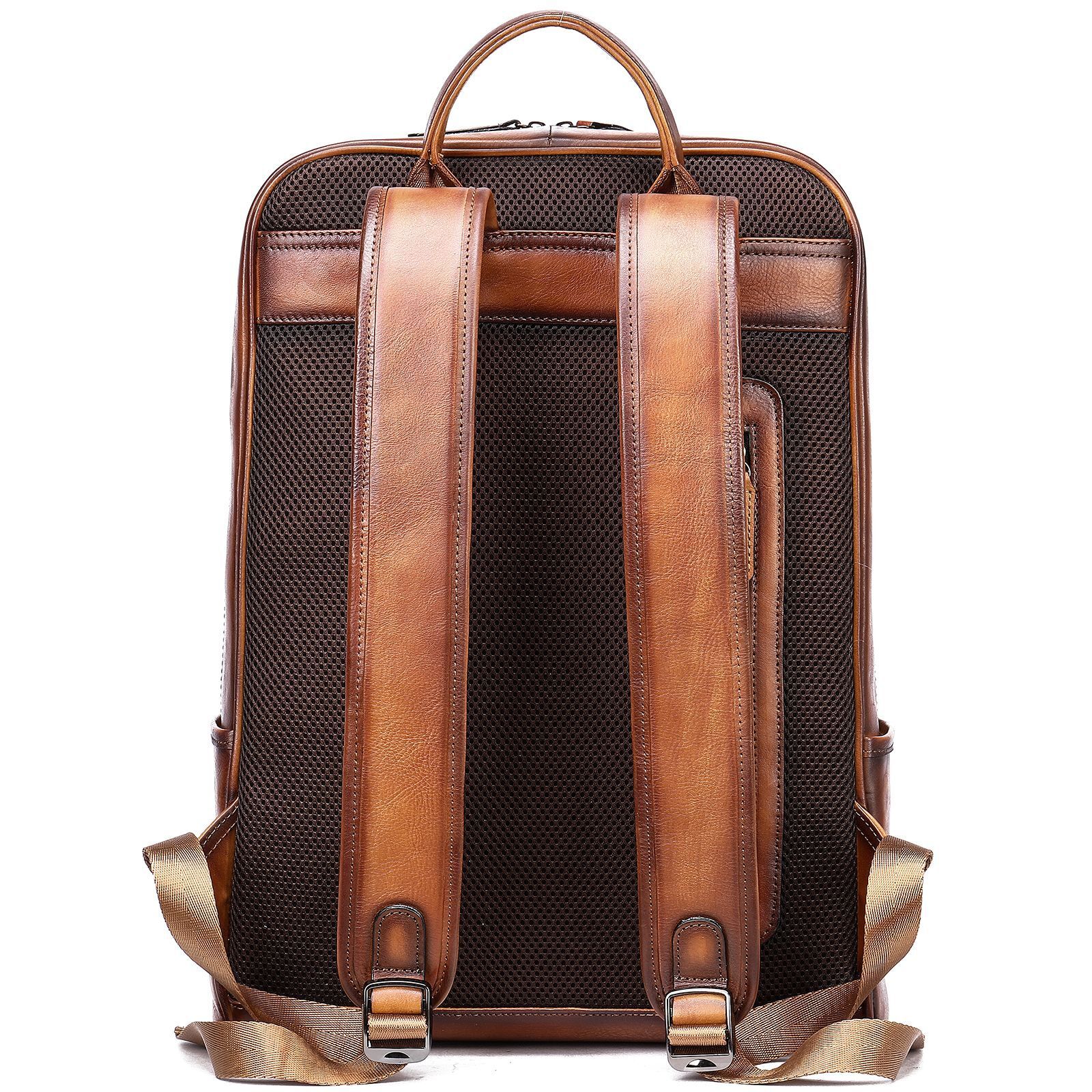 Men's New Genuine Business 15.6-inch Computer Bag Color Wiped Tree Paste Leather Headlayer Cowhide Backpack