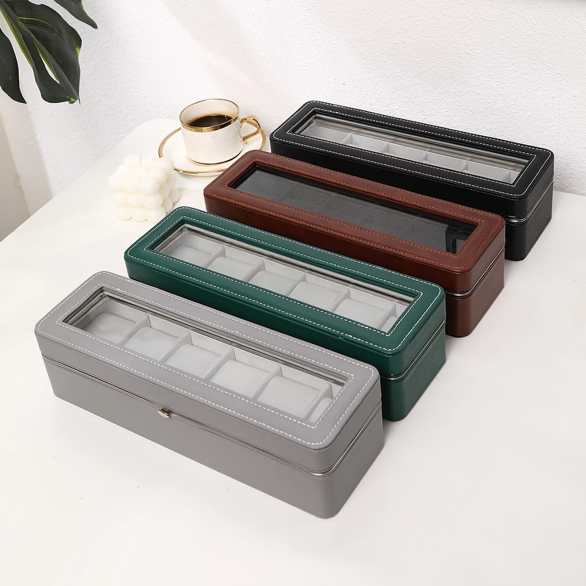 Portable leather watch box high-quality watch organizer jewelry storage box zipper easy to carry mens 6-slot watch box 250430