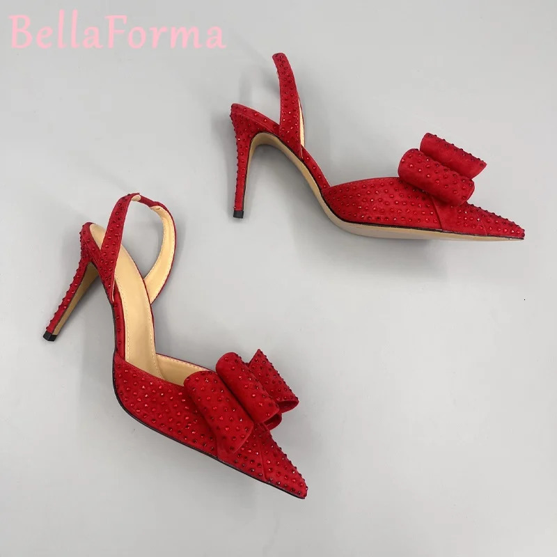Double-layer Three-dimensional Bow Womens Sandals Banquet Wedding Elegant Sweet Sexy Velvet Mesh Rhinestone Pointed High Heels 250428