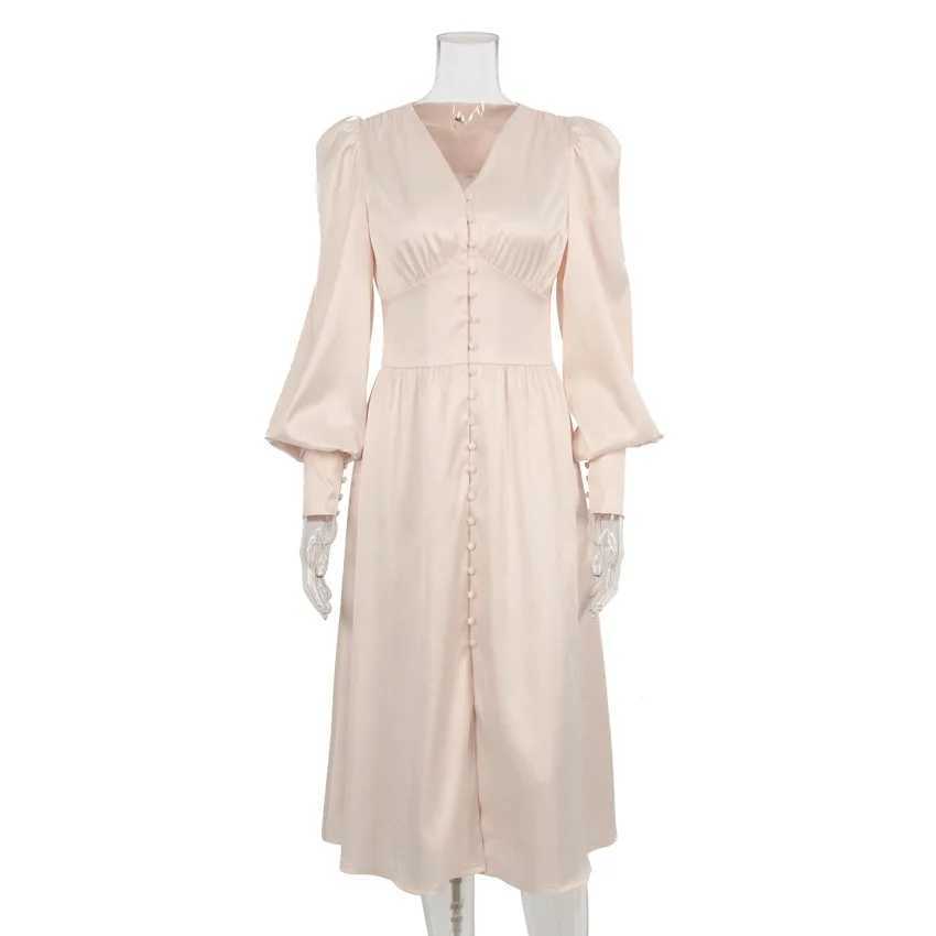 Autumn and winter womens V-neck satin waist retro womens clothing W250430