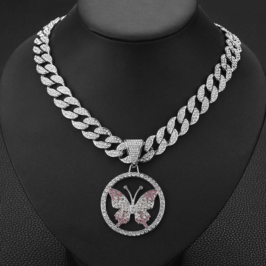 Hot Selling Hip Hop Accessories Full Dia Butterfly Pendant Fashionable Unisex Necklace