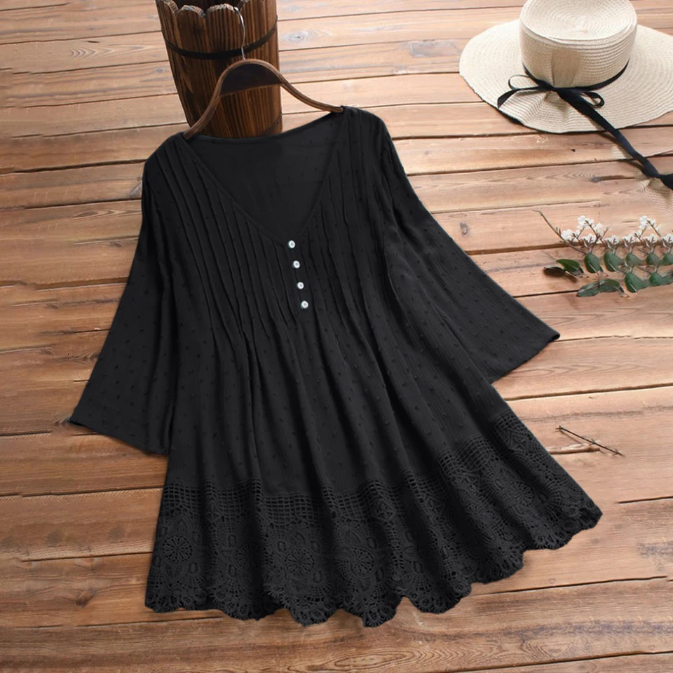 2024 Womens Tshirt Summer Plus Casual Vneck Top Ruffle Hollow Daily Streetwear Regular Shirt 250430Z