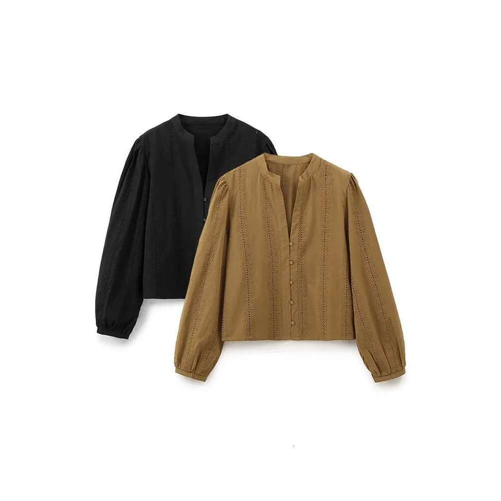 autumn new fashion women's clothing temperament embroidered cotton long-sleeved lapel casual shirt