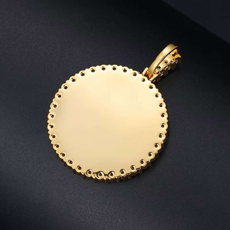 Memorial Picture Necklace Jewelry 42mm Real Gold Plated Brass AAAAA CZ Diamond Round Custom Photo Pendant With Chain
